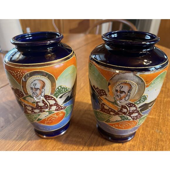 2 Vintage Antique Japanese Hotta Yu Shoten & Co. Porcelain Satsuma Style Vase - Picture 1 of 5